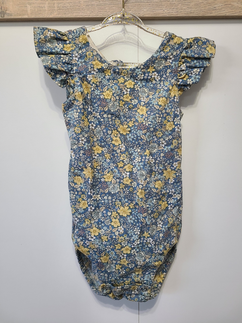 Kids Blue Floral One-Piece (Trixie Leotard) with Yellow Accents
